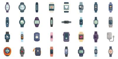 Wearable tracker icons set flat vector. Fitness bracelet vector