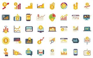 Bitcoin chart icons set flat vector. Benefit fintech vector