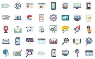 Search engine optimization icons set flat vector. Search global vector