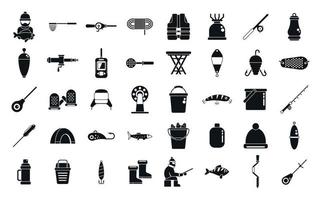 Ice fishing icons set simple vector. Winter frozen vector