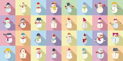 Snowman icons set flat vector. Xmas ice vector