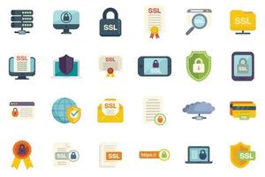 SSL certificate icons set flat vector. Ssl security vector