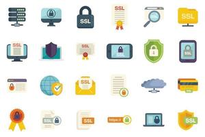 SSL certificate icons set flat vector. Ssl security vector