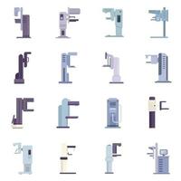 Mammography machine icons set flat vector. Analyzing breast vector