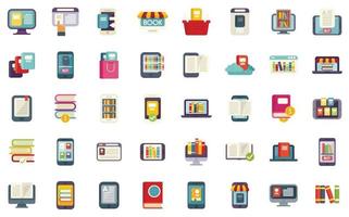 Online bookstore icons set flat vector. Open book vector