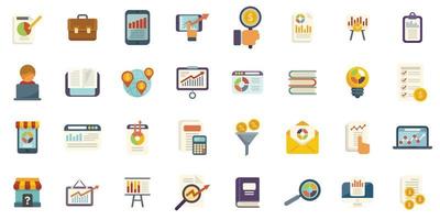 Market studies icons set flat vector. Economic analysis vector