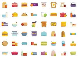 School breakfast icons set flat vector. Lunch bag vector