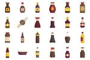 Soy sauce icons set flat vector. Sashimi fried vector