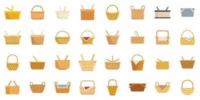 Picnic basket icons set flat vector. Fruit hamper vector