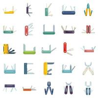 Multitool icons set flat vector. Multifunctional knife vector