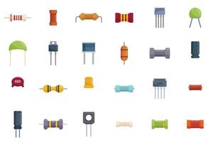 Resistor icons set flat vector. Capacitor chip vector