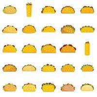 Tacos icons set flat vector. Food menu vector