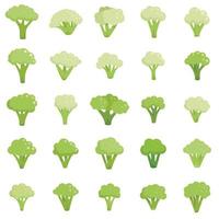 los iconos de brócoli establecen un vector plano. comida vegana