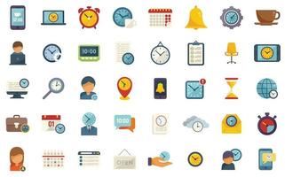 Flexible working hours icons set flat vector. Alarm clock vector