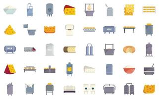 Cheese production icons set flat vector. Milk food vector