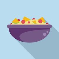 Fruit salad bowl icon flat vector. Healthy food vector