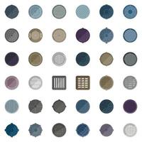 Manhole icons set flat vector. Canalization cap vector
