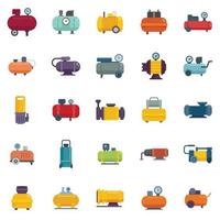 Compressor icons set flat vector. Air car vector