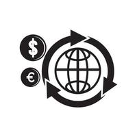 aumento o disminución de la moneda en dólares o euros, diseño de ilustraciones vectoriales de iconos vector