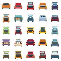 Trunk car icons set flat vector. Sedan bag vector