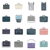 Laptop bag icons set flat vector. Computer case vector