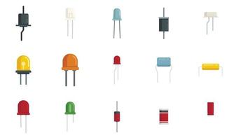 Diode icons set flat vector. Anode light vector