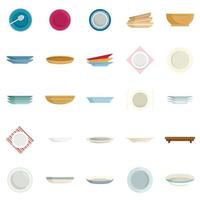 Plate icons set flat vector. Food cutlery vector