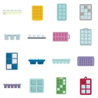 Ice cube trays icons set flat vector. Cool container vector