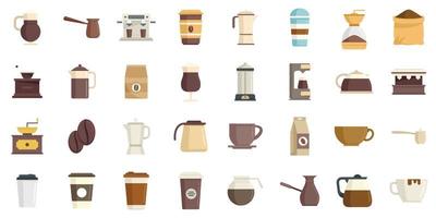 los iconos de café establecen un vector plano. taza de café