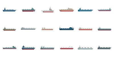 Aircraft carrier icons set flat vector. Army carrier vector