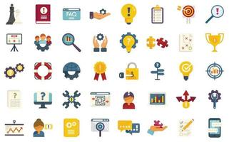 Problem solving icons set flat vector. Business brainstorming vector