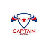 captain hero logo  with wings,shield,and star symbol vector
