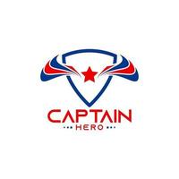 captain hero logo  with wings,shield,and star symbol vector