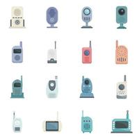 Baby monitor icons set flat vector. Button communication vector