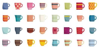 conjunto de iconos de taza vector plano. taza de café