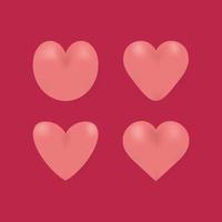 set of 3d pink heart love shape symbol vector