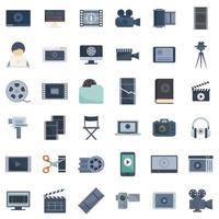 Video editing icons set flat vector. Screen audio player vector