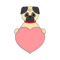 Cute cartoon dog holding his heart in his paws. Valentine's Day greeting card with space for text. Design for invitation, card, flyer, brochure, banner. Little pets in love. A declaration of love vector