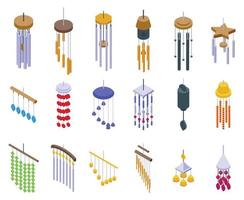 Wind chime icons set isometric vector. Gold decoration vector
