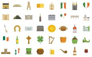 Conjunto de iconos de Irlanda, tipo plano vector