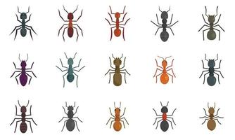 Ant icons set, flat style vector