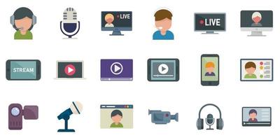 Stream icons set flat vector. Live streaming vector