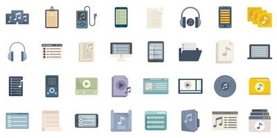 Playlist icons set flat vector. Group music listening vector