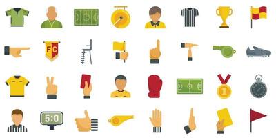 Referee icons set flat vector. Soccer referee vector