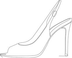 dibujo de arte de línea continua de sandalias de mujer con tacones altos en blanco y negro vector