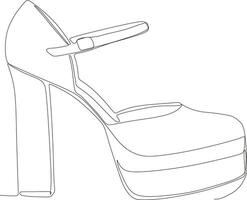 continuous line art drawing of women's sandals with high heels in black and white vector