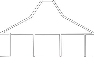 continuous line of black and white Javanese joglo traditional house drawings vector