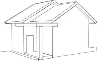 continuous line art drawing of black and white minimalist house vector