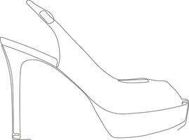 continuous line art drawing of women's sandals with high heels in black and white vector
