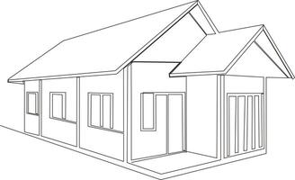 continuous line art drawing of black and white minimalist house vector